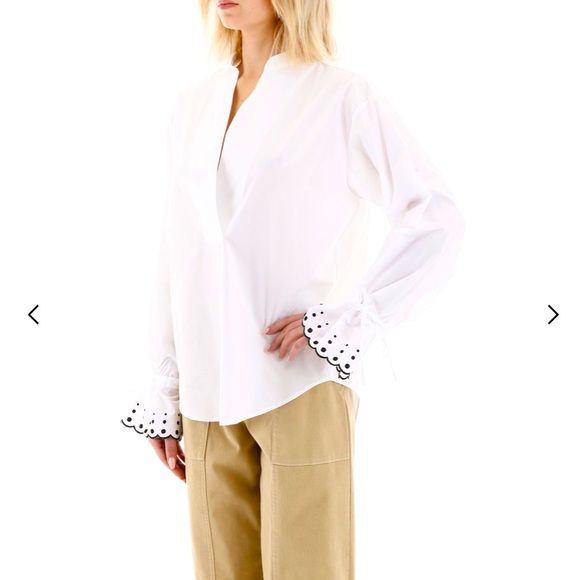 See by Chloe V Neck Polka Dot Balloon Ruffle Eyelet Sleeve Blouse - Picture 2 of 8